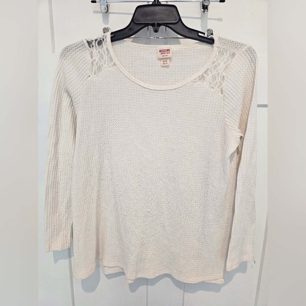 Mossimo Cream Waffle Knit Long Sleeve Top | XL Lace Shoulder Detail